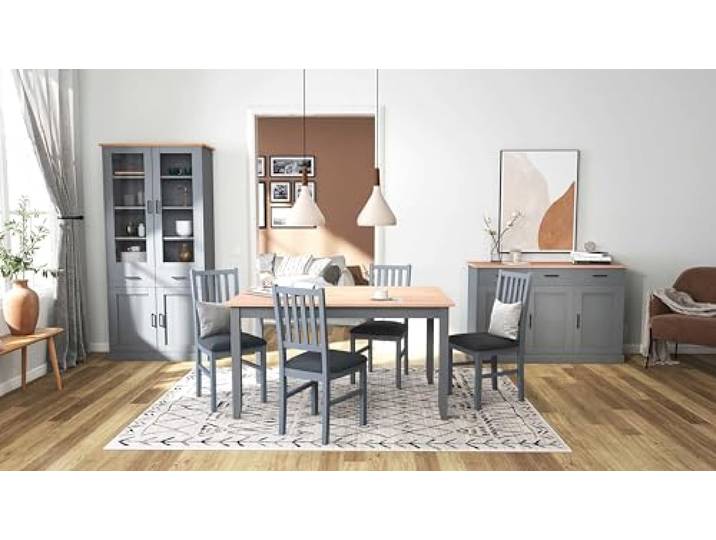 Inter Link - Esstisch - Esszimmertisch - Küchentisch - Kiefer Massivholz -Landhausstil - FSC - 140x90x75 cm - grau/Oak Colori -Forenzo