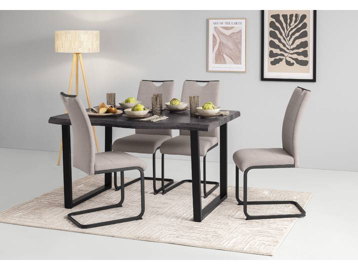 Essgruppe HELA GISELLE Esszimmer, Essgruppe, Sitzgruppe , grau (grau, schlamm, schlamm, schwarz), Sitzmöbel-Sets, Essgruppe, Esstisch U-Gestell Metall, Tischplatte mit Baumkante, OTTOs Choice