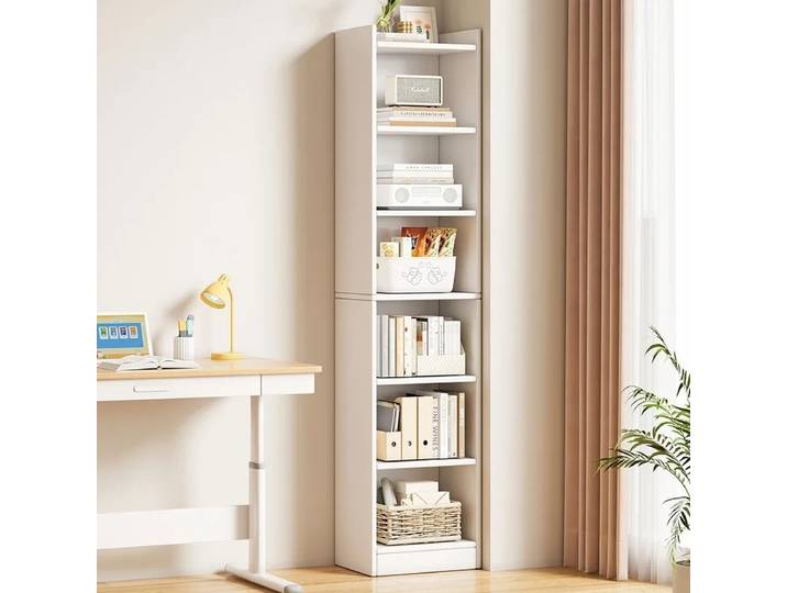 Étagère bibliothèque murale multi-niveaux pour salon, rangement simple intégré, meuble de présentation étroit