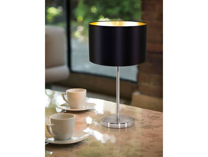 Eglo Lampe de Table Maserlo Noir Nickel Or Tissu Ø23cm Max. 60W E27 Interrupteur