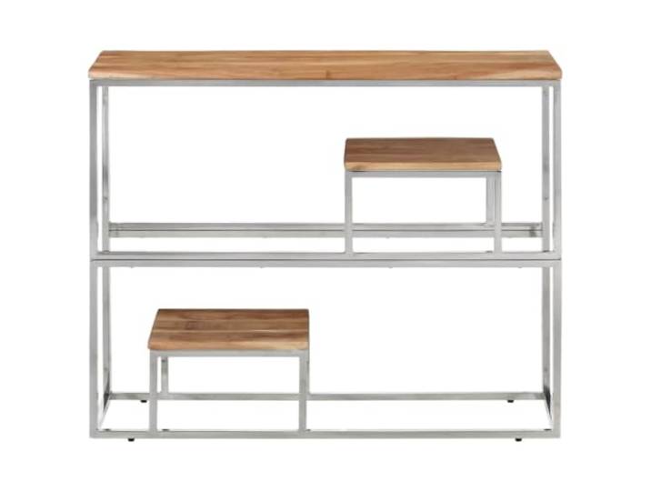 HFUDPOF Konsolentisch Silbern Edelstahl und Massivholz Akazie Schlichtes modernes Design,stabile Tischplatte,schmutzabweisende Oberfläche,leicht abwischen,Flurtisch
