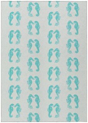 Addison Rugs Indoor/ Outdoor Surfside Seahorses Washable Rug New