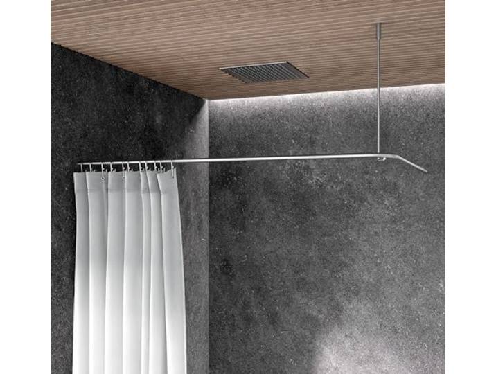 Duschvorhangstange L-Form 85 x 85 cm, Deckenträger einkürzbar, echter Edelstahl matt geschliffen, Bad Winkelstange, Duschstange, Dachschräge möglich, Duschhalterung Eck - PHOS Design