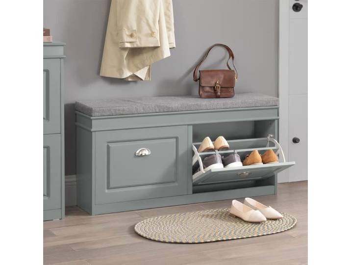 SoBuy Banc Chaussures 2 Abattants avec Coussin Amovible Coffre Rangement Entrée Couloir Chambre 8 Paires Gris