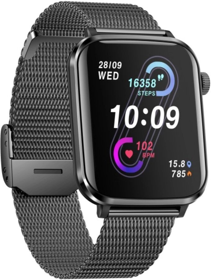 INF V82 Smartwatch mit Metallarmband, 1.85 inch HD-Bildschirm, Bluetooth 5.0 BLE und Bluetooth-Anrufunterstützung Schwarz