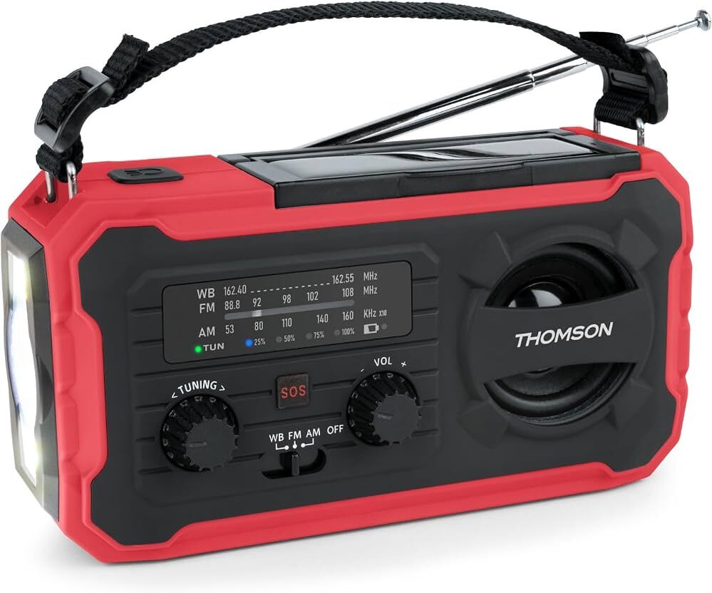 Thomson RADIO AM/FM + POWERBANK FUNCTION 8000MAH + SOLAR CHARGE + LINTERN RED/BLACK RT280R