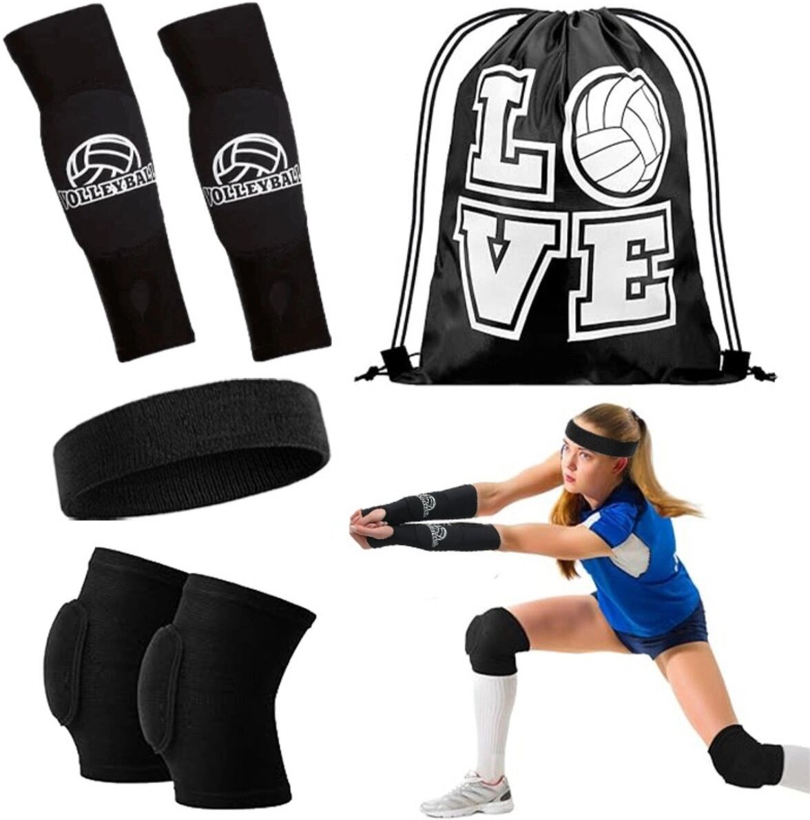 INF Volleyball Armschutz 4-teiliges Set – Gepolsterte, atmungsaktive Ellenbogen- und Knieschoner mit verlängerter L