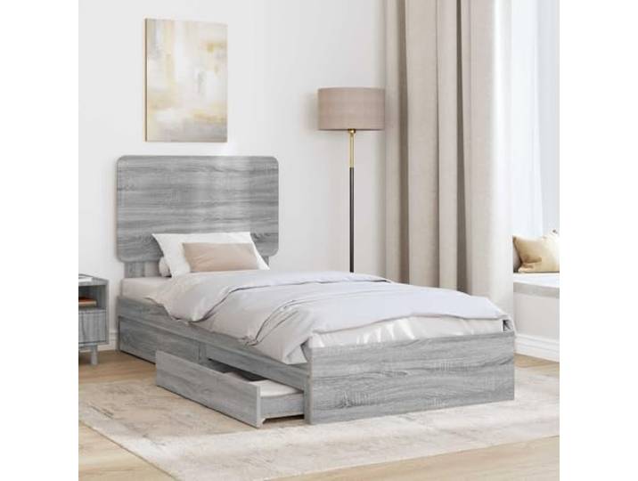 SKTQYQO Boxspringbett Grau Sonoma 90 x 190 cm Technisches Holz, praktische Schublade, Kopfteil im Lieferumfang enthalten, einfache Montage