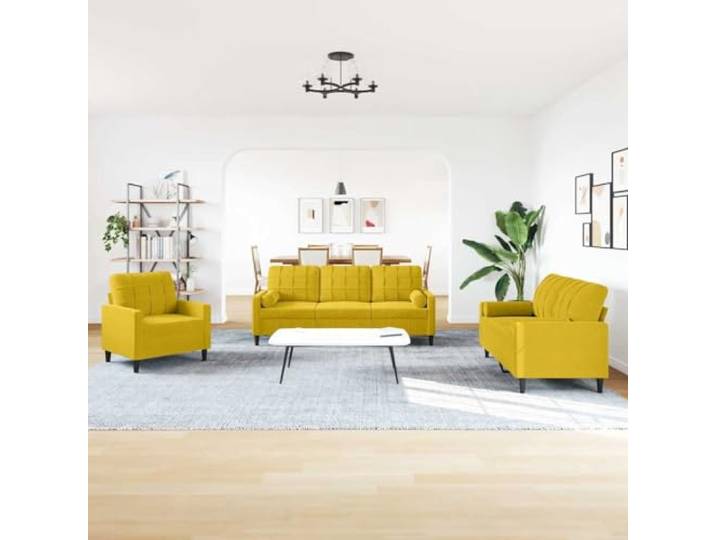 KTHLBRH 3-teiliges Sofaset aus gelbem Samt mit Kissen Gestell aus Metall, Füllung aus Schaumstoff, 1 Sofa, 1 2-Sitzer-Sofa, 1 3-Sitzer-Sofa