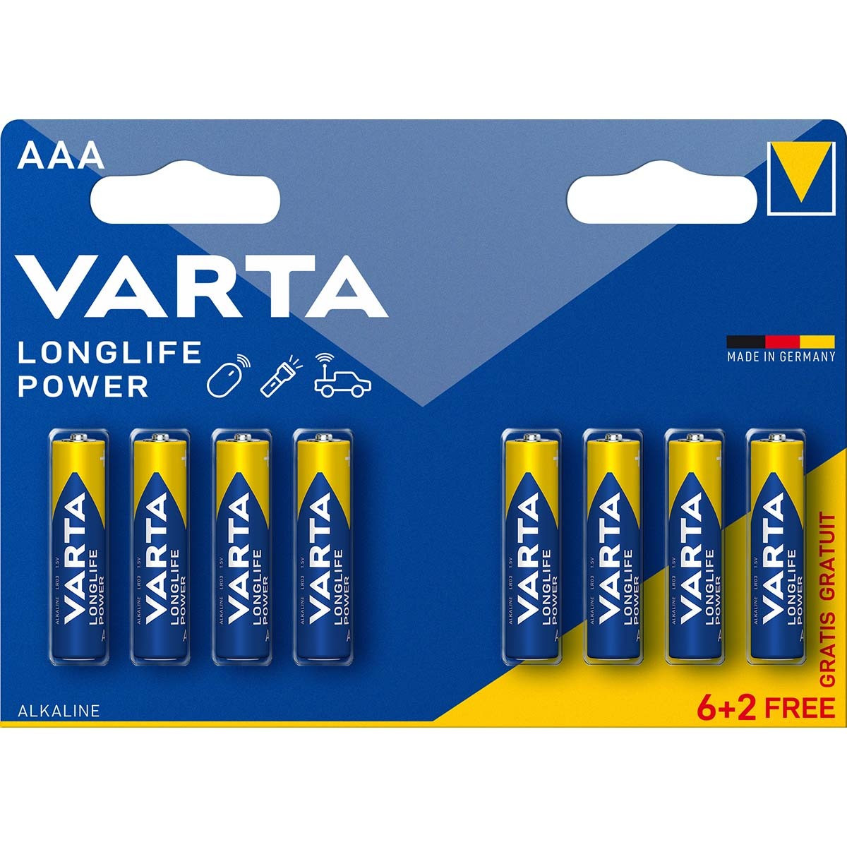 Varta Alkaline AAA/LR03 1,5 V High Energy batterijen 6+2 stuks