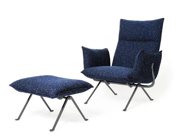 MAGIS fauteuil avec repose-pied pouf ottoman OFFICINA HIGH BACK (Cuir - Structure gris anthracite)