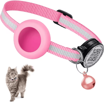 Inspire Curations SafeTrack GPS Cat Collar With AirTag Holder pink no Airtag Locator