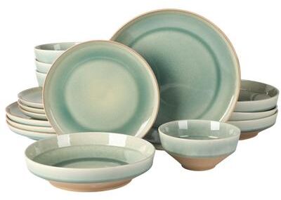 Gibson Elite Hailstone 16 Piece Stoneware Reactive Glaze (Service for 4) Ceramic Plates and Bowls Dinnerware Set