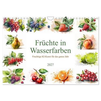 Früchte in Wasserfarben - Fruchtige KI-Kunst für das ganze Jahr (Wandkalender 2027 DIN A4 quer), CALVENDO Monatskalender