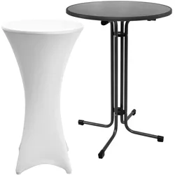 STEHTISCH Sylt Ø 80cm Grau mit Stella Stehtischhusse Ø 80cm Weiß