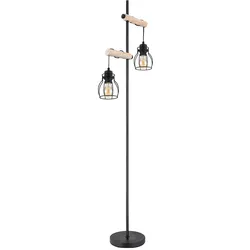 Stehlampe Vintage Holz Stehleuchte Industrial Design Standleuchte Retro, höhenverstellbar, Fernbedienung dimmbar, 2x RGB LED 9W, LxBxH 38,5x23x150 cm