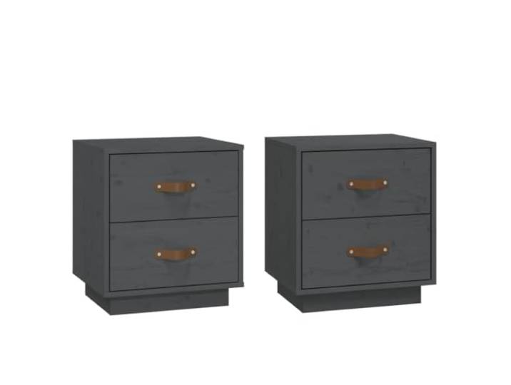 KDVXBCQJH Nachttisch 2er Set Grau 40x34x45cm Kiefer Massivholz Zwei Schubladen bieten diskreten Stauraum im Schlafzimmer, während die robuste Holzablage als Beistellkonsole dient.