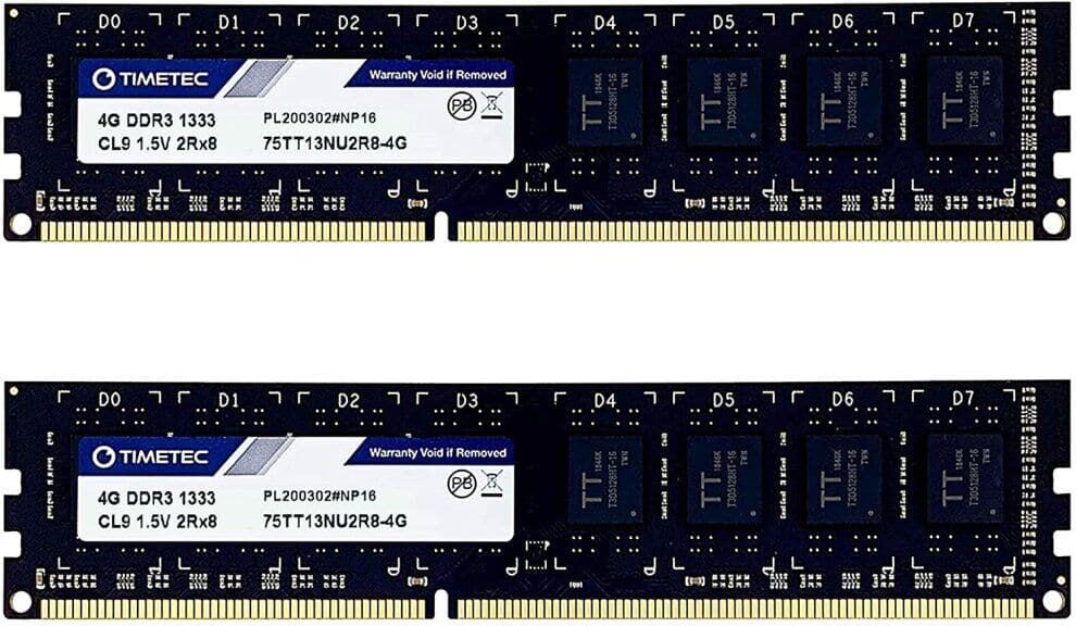 Timetec 8GB (2x4GB) DDR3L 1333MHz RAM Kit – UDIMM, CL9, 1.5V, Dual Rank, New
