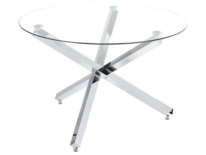 Moderner runder Esstisch mit Glasplatte ø110 cm silberner Metallfuß Butler