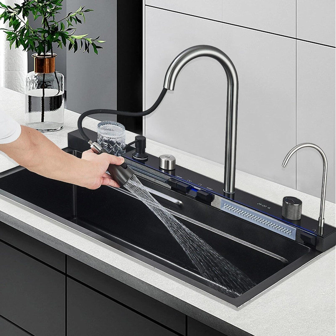 Rebrilliant Moverlesenk 46mm W Single Bowl Stainless Steel Drop-In Kitchen Sink with 1 Faucet Hole Black Gray