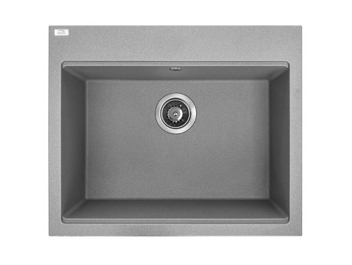 KOLMAN Küchenspüle Einzelbecken Tau Granitspüle, Rechteckig, 50/60 cm, Grau, Space Saving Siphon GRATIS