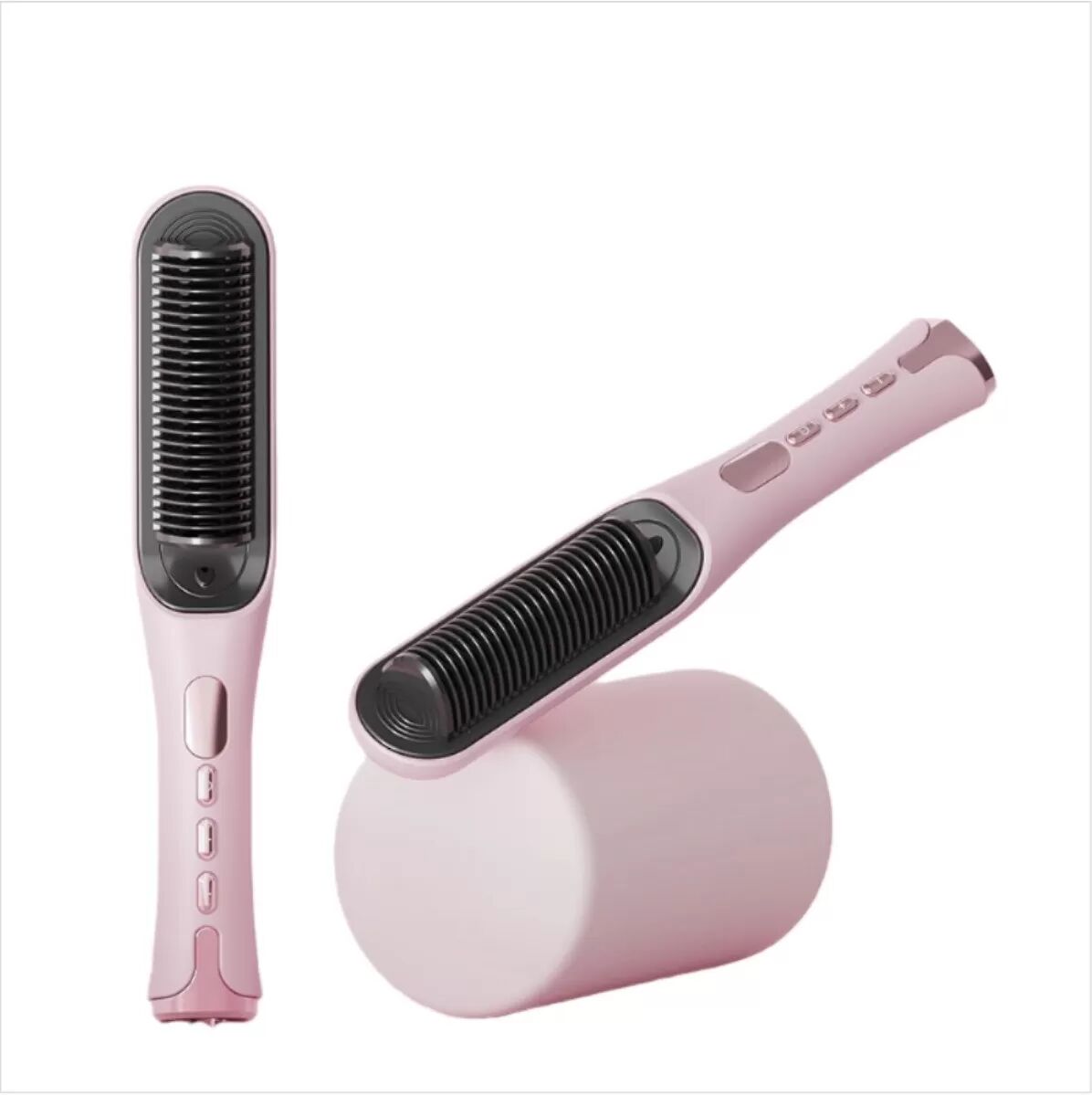INF Tragbare LCD Haarglättungsbürste - Duale Glättungs- & Lockenkombination Rosa