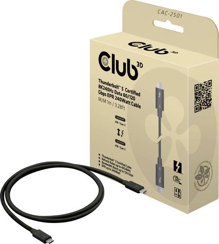 club3D Thunderbolt-Kabel Thunderbolt (USB-C) Stecker 1.00 m Schwarz CAC-2501