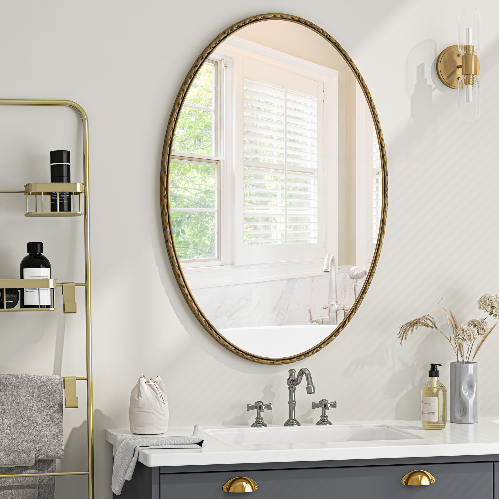 MODFU Decoratieve Wandspiegel - Ovaal - Goudkleurig