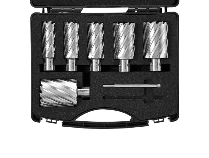 VEVOR Assortiment de Fraises à Carotter 6PCs Fraise Annulaire Attaches Universelles Diamètre 25-50\,8 mm Profondeur de Perçage 50\,8 mm en Acier Rapide HSS Accessoires pour Perceuse Magnétique Métaux