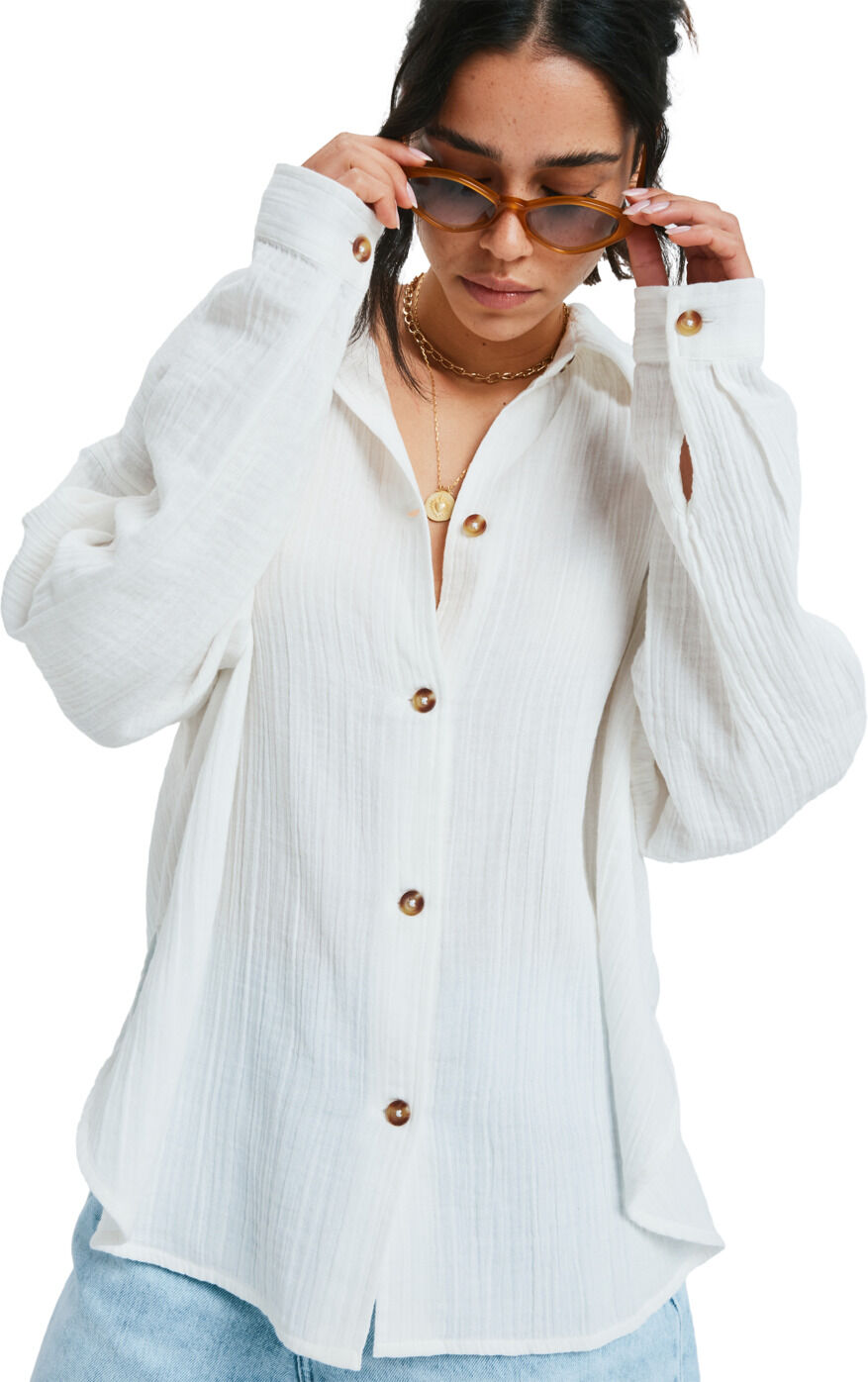 Langarmshirt ROXY "Morning Time", Damen, Gr. M, weiß, Obermaterial: 100% Walkfrottier;, Shirts Langarmshirt