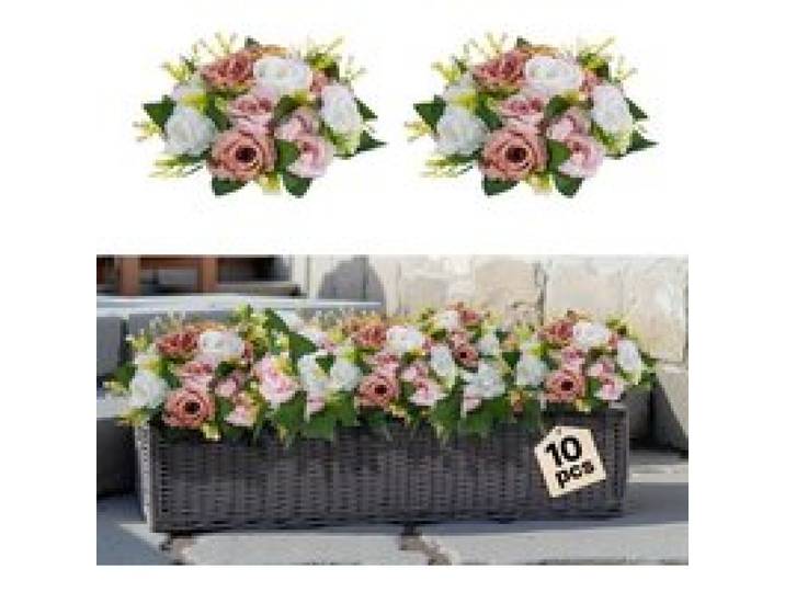 VEVOR Kunstblumen, 10 Stück, 240x240x120 mm, künstliche Blumenkugeln, Kunstrosen-Arrangements für Hochzeitsmittelstücke, Heimdekoration, Tischdekoration, Partys, Feiern, rosa & weiße Rosen