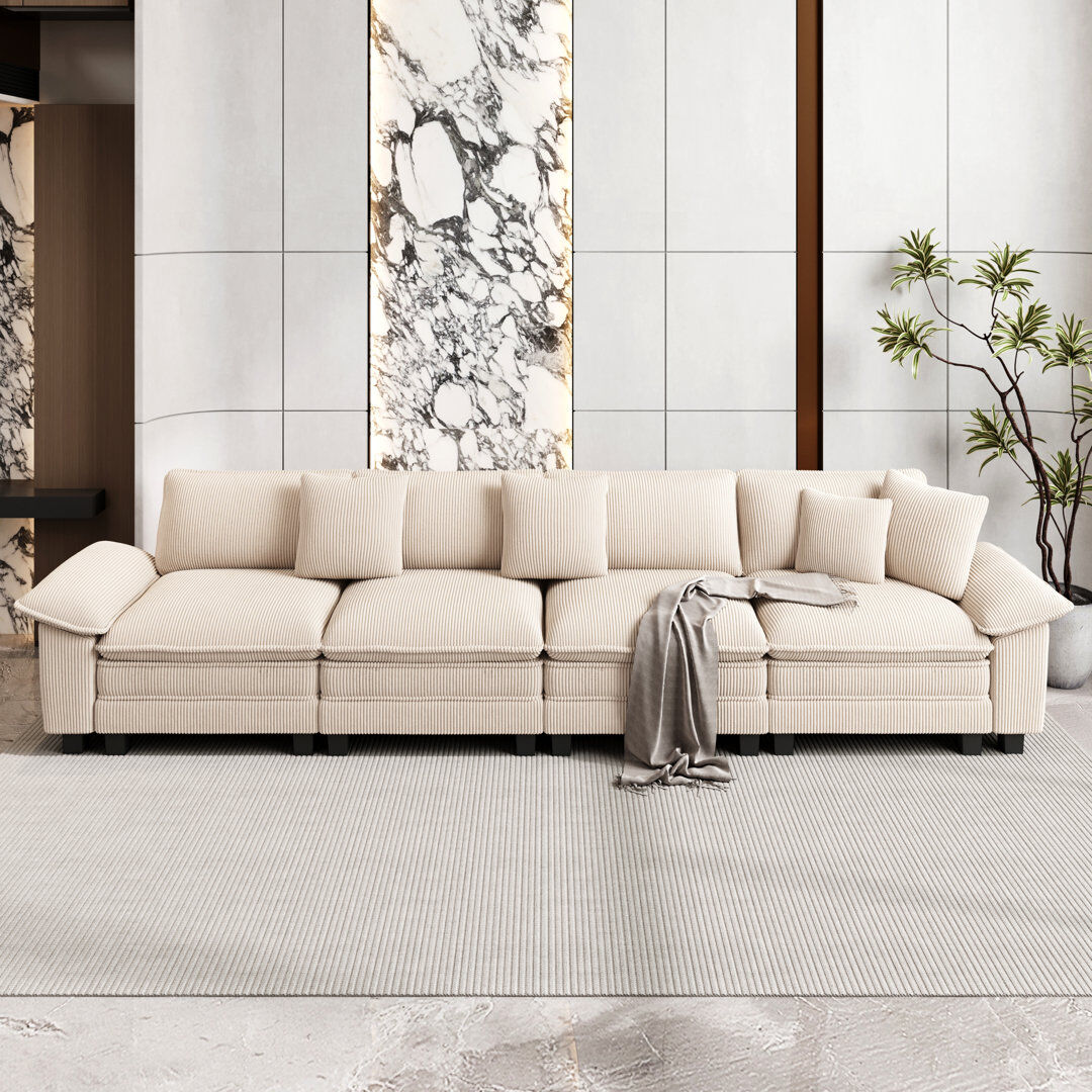 Blue Elephant Chenille Chaise End Sofa Beige Corduroy 4