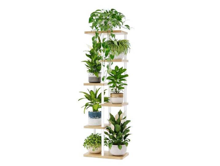 Présentoir à plantes d'angle - 6 niveaux en métal blanc - grand modèle gain de place intérieur