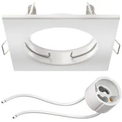ledscom.de Deckeneinbaurahmen RIR Einbaurahmen weiß matt eckig (LED/Halogen/GU10/MR16/PAR16/50mm) inkl. GU10 Fassung