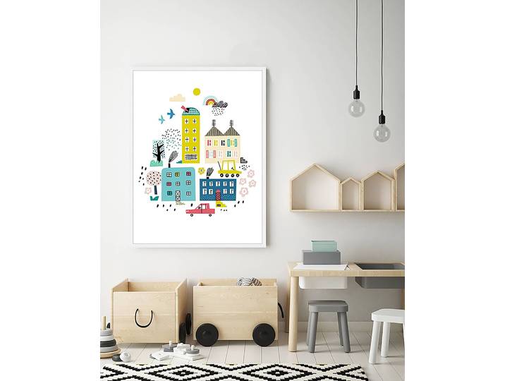 Tableau déco Cartoon Town 63 x 83cm Multicolore
