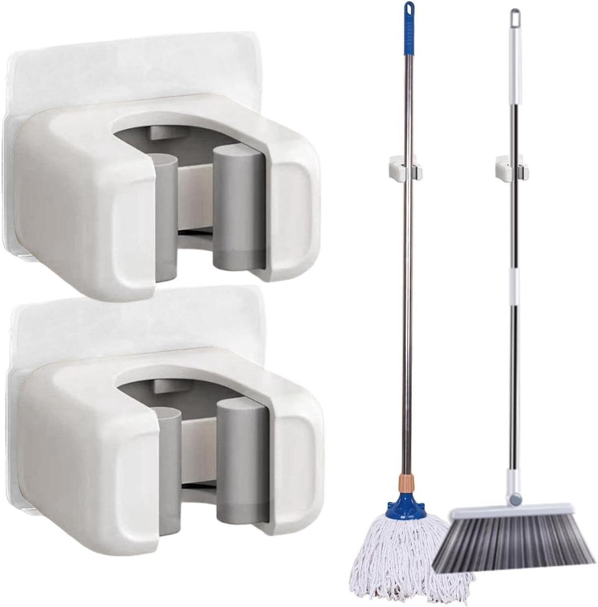 Wandhouder Bezem en Gereedschapshouder Organizer - Wit - 2 stuks