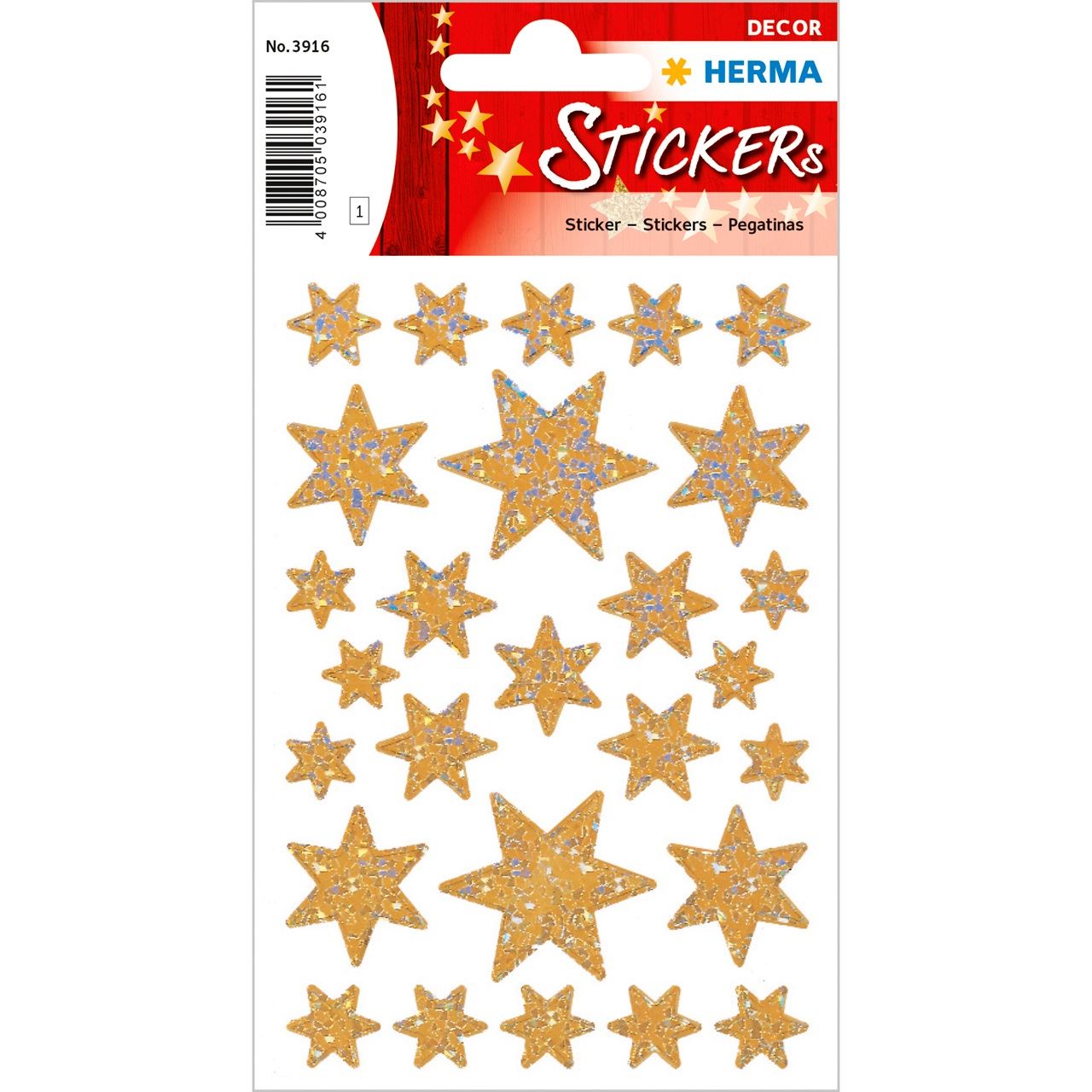 HERMA Aufkleber 3916 Glittersterne, gold, 27 Etiketten
