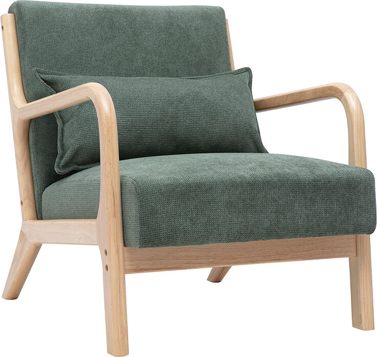 Miliboo Skandinavischer Sessel aus khakigrünem Chenille-Stoff und massivem hellem Holz DERRY