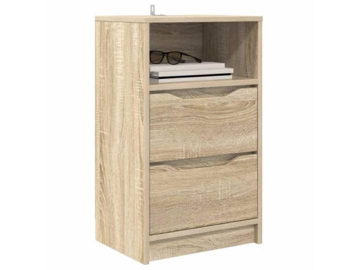 KTHLBRH Nachttisch Eiche Sonoma 40 x 30 x 67 cm Holz mehrschichtig Mit 2 Schubladen, 1 Regal, stabile Konstruktion, einfache Wartung, für kleine Räume