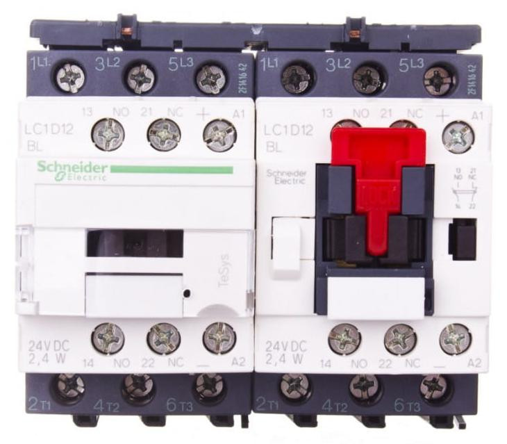 Schneider Electric omvormerschakelkombinatie LC2D12BL, 3 polen + 1 hulpcontact + 1 overbelastingsbeveiliging, 5,5 kW / 400V / AC3, 12A, spoel 24V DC