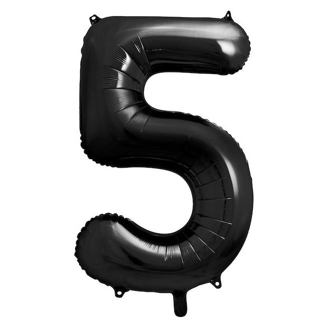 Partydeco Folienballon Zahl 5 Schwarz 86cm (1x) (FB1M-5-010)