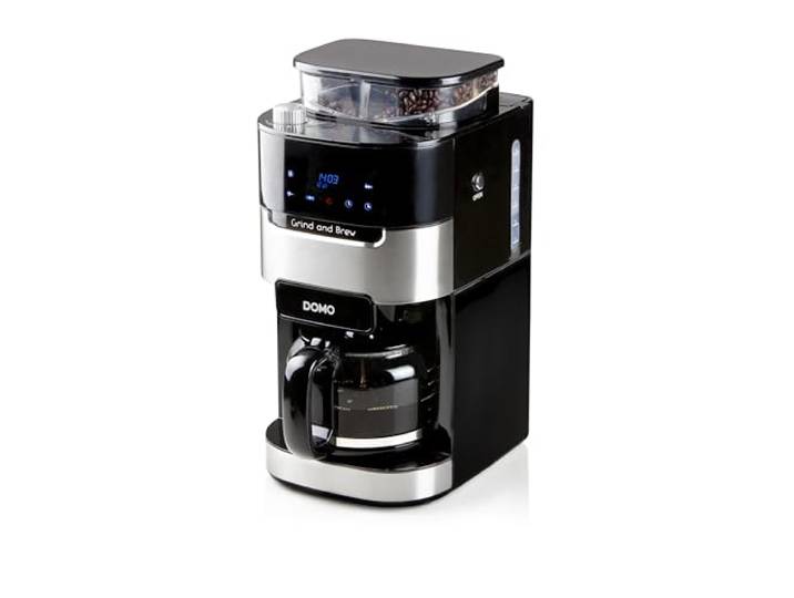 DOMO DO721K Kaffeemaschine 'Grind and Brew' mit Mahlwerk - Bean-to-Cup-Funktion - LCD-Display - Für Gemahlenen Kaffee oder Ganze Bohnen - 1,5 L Fassungsvermögen