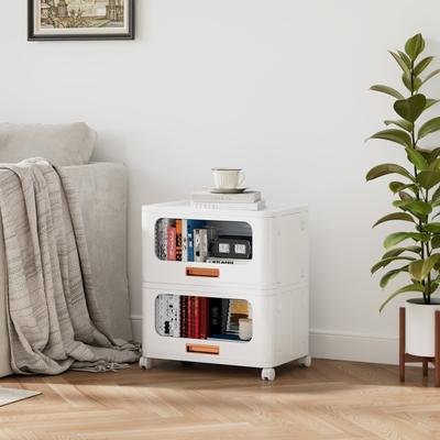 1/2/3-Tier Rolling Storage Bins White Plastic Storage Drawers with Transparent Door & Wheels Foldable Mobile Storage Organizer