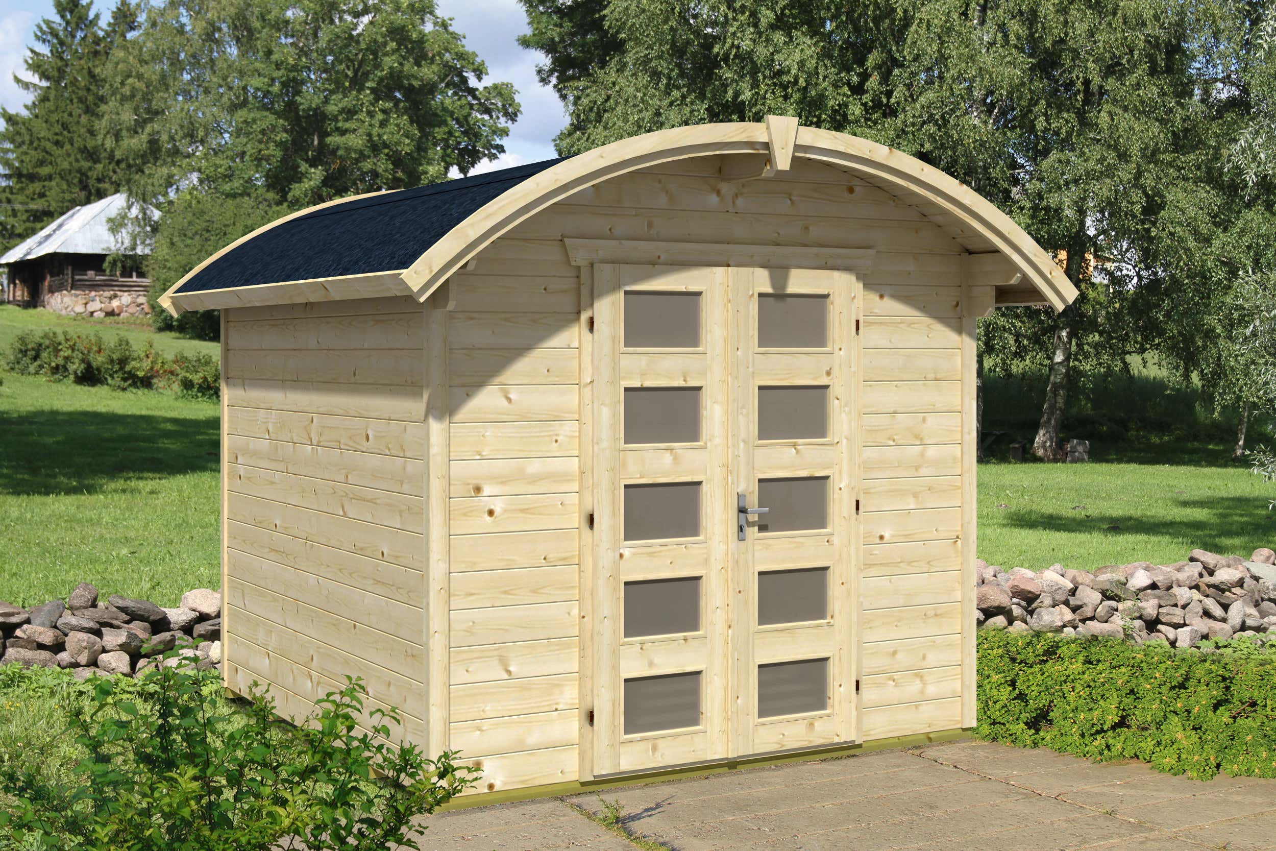 Alpholz Gartenhaus Delft 250x250 aus Holz in rot Holzhaus Wandstärke: 28 mm Inklusive: Fußboden Blockbohlenhaus