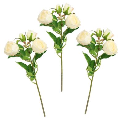 Kunstblume I.GE.A. "Künstlicher Rosenzweig", weiß, B:13cm H:39cm L:12cm, Polyester, Kunstpflanzen, 3er Set Rose Kunstrosen Dekoblume künstlich Hochzeit Tischdeko Büro