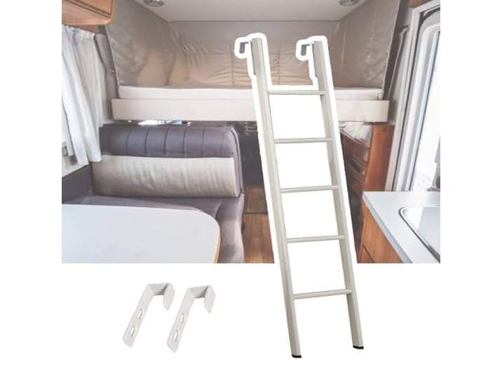 Hochbett Leiter Kurzer Ersatz für Wohnmobil-Kojenleiter, Etagenbettleiter aus Weißem Metall mit Haken, Verstellbare Aufstiegsleiter/ Doppelbettleitern für Schlafsäle Auf Dem Bauernhof, 116/150cm ( Siz
