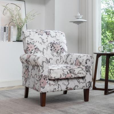 Traditional Rolled Arm Armchair, Solid Birch Wood Frame With Tapered Brown Legs