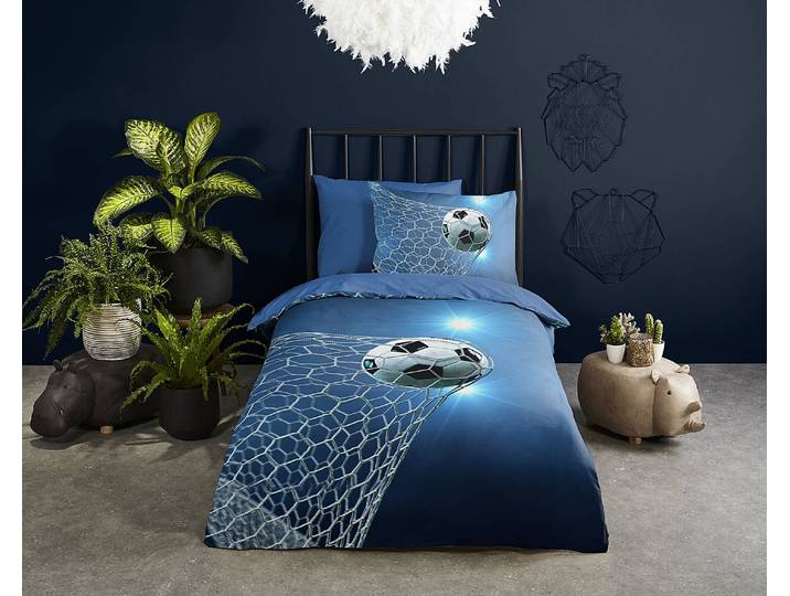 Parure de lit en microfibre Fans 140 x 200/220 cm + oreiller 70 x 60 cm Bleu