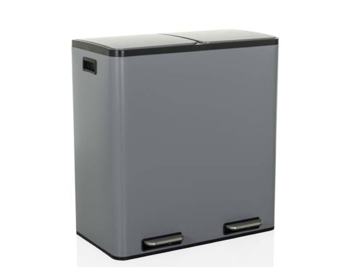 hjh OFFICE Poubelle 2 x 30L CLEAN XIII acier\, Système de tri des déchets\, Poubelle avec Softclose\, Poubelle à pédale avec 2 compartiments\, Gris