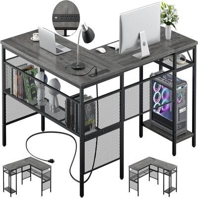 No L Shaped Desk with USB Charging Port and Power Outlet